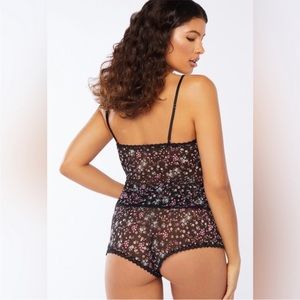 NWT Savage x Fenty mesh cami and undies black caviar floral print set M &L